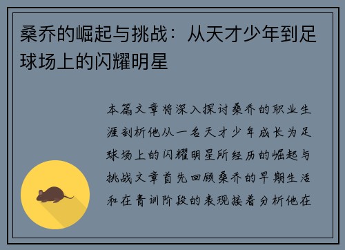 桑乔的崛起与挑战：从天才少年到足球场上的闪耀明星